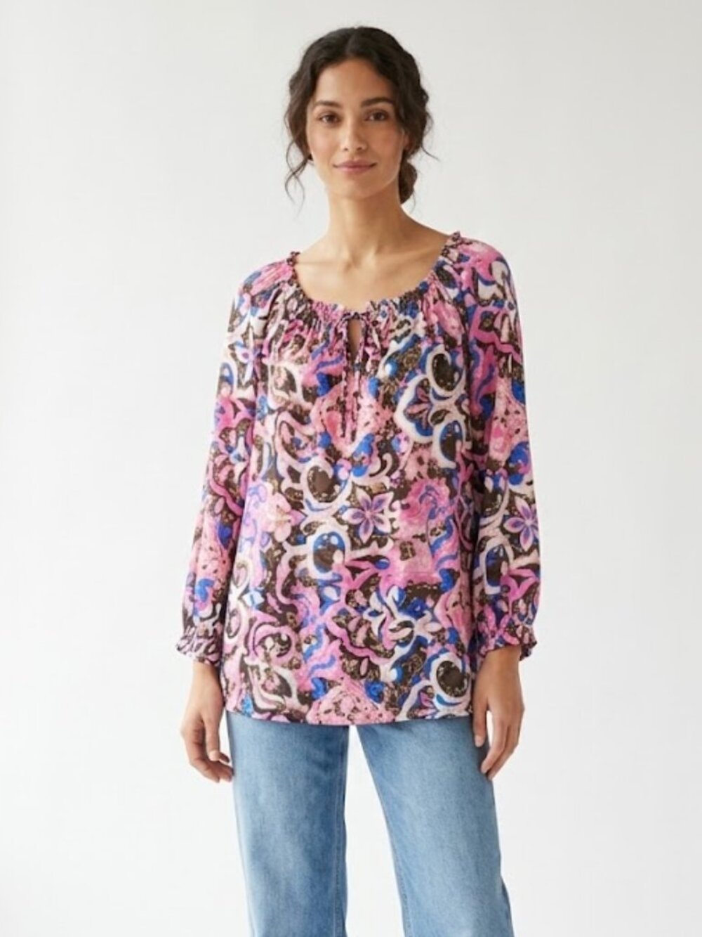 Talbots Boho Floral Blouse Multicolor Lightweight Rayon Flow Top Best Fit XL